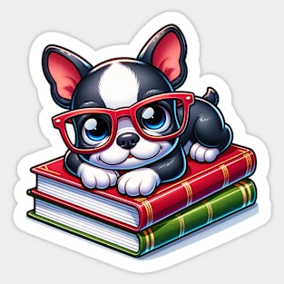 Boston Terrier Book Nerd Sticker